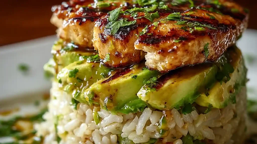 Honey Lime Chicken & Avocado Rice Stack Recipe